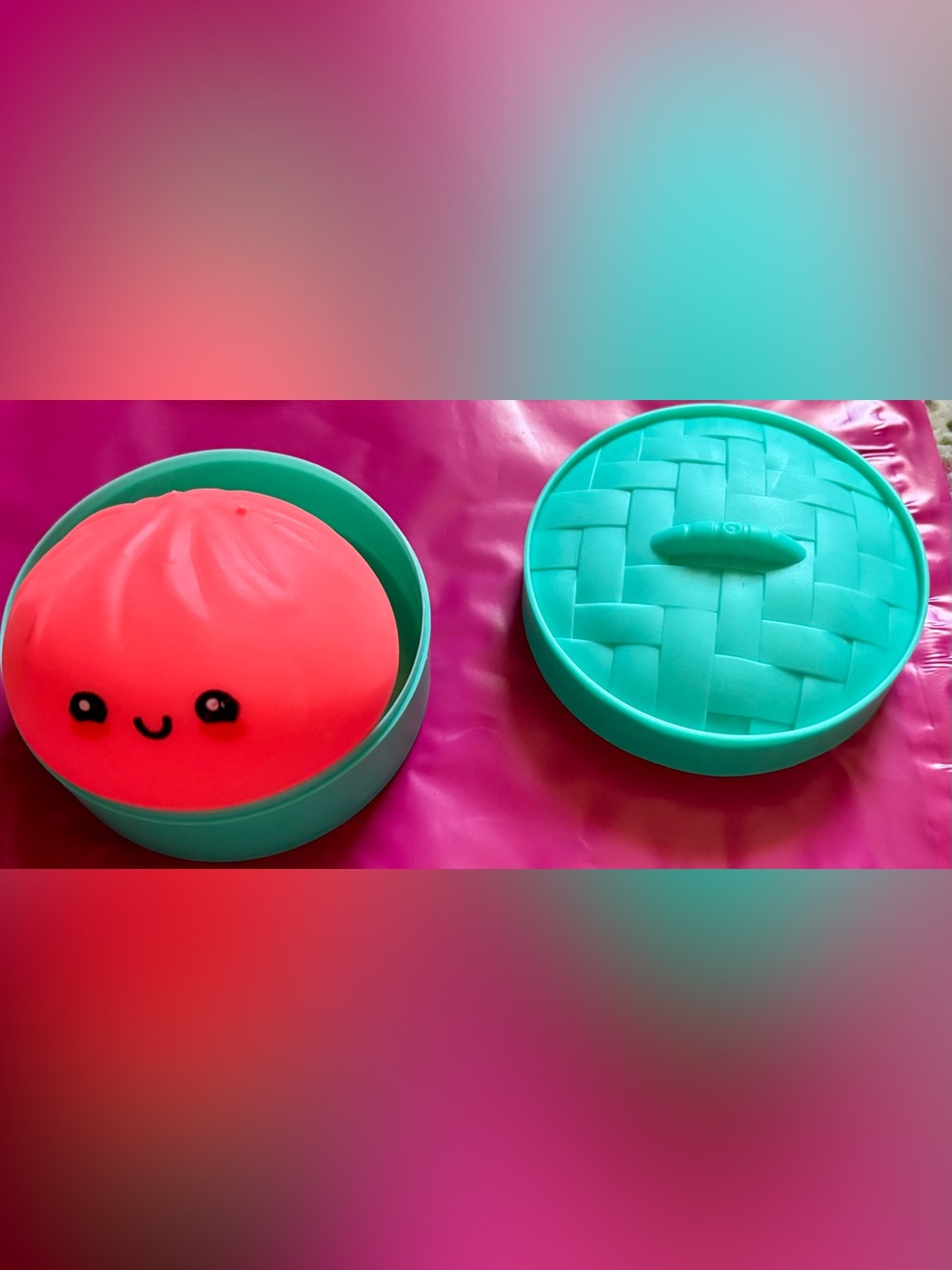 Coral Dumpling Toy in Teal Steam Basket